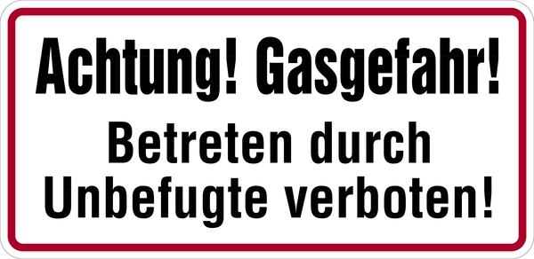 Hinweisschild, Achtung! Gasgefahr!, 170x350mm, Alu geprägt