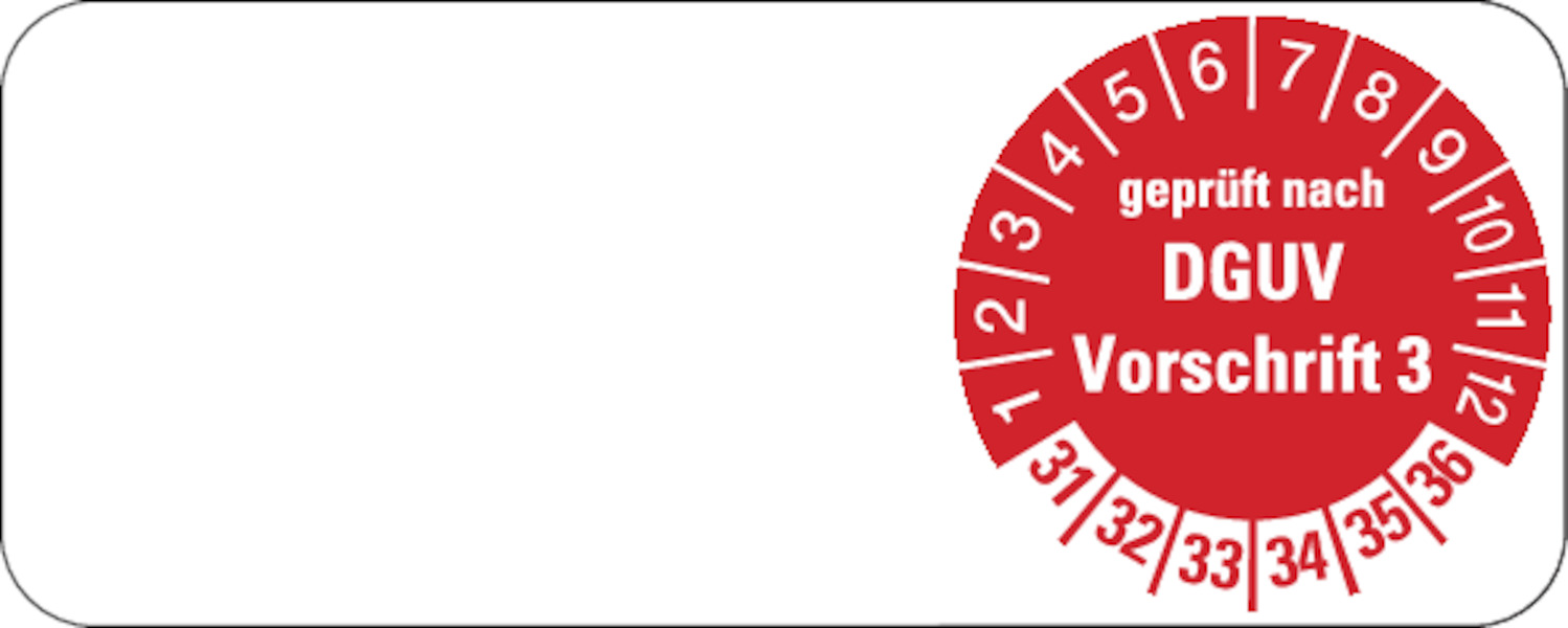Kabelprüfplakette, geprüft nach DGUV Vorschrift 3, Folie, 20 x 50 mm - Bogen = 5 Plaketten