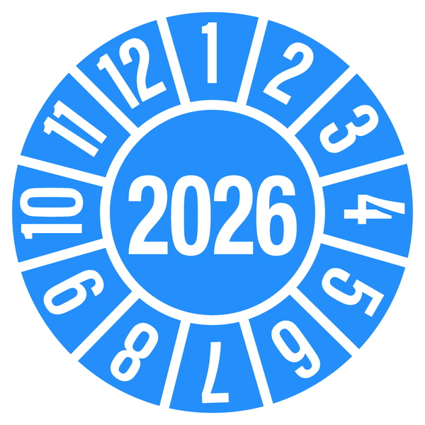 Jahresprüfplakette, blau/weiß Ø 35mm - Bogen = 10 Plaketten