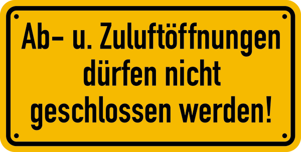 Hinweisschild, Ab- u. Zuluftöffnung, 100x200mm, Alu geprägt