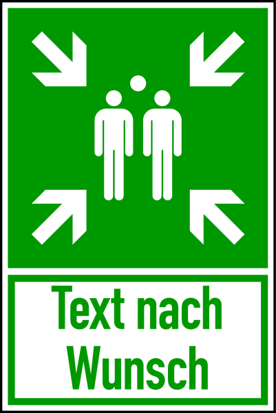 Rettungszeichen, Kombischild Sammelstelle, Wunschtext - ASR A1.3 (DIN EN ISO 7010)