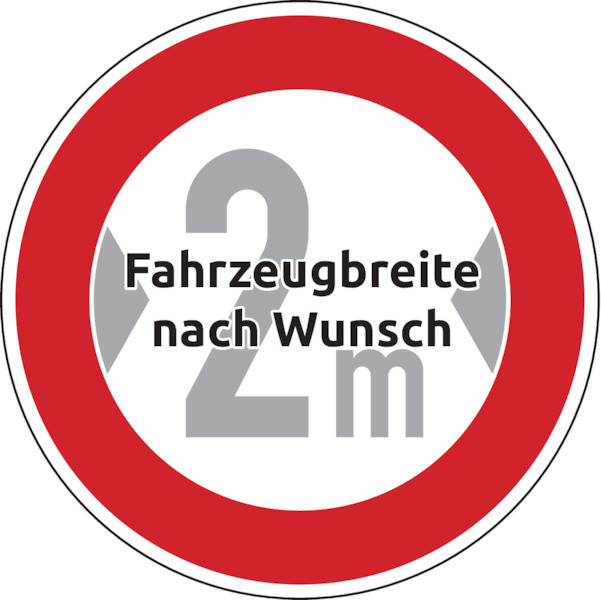 Verkehrszeichen - Verbot für Fahrzeuge über angegebene Breite, Zeichen 264 - Zahl nach Wunsch