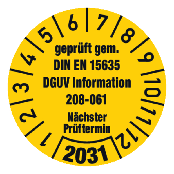 Jahresprüfplakette, DGUV Information 208-061, Ø 30 mm - Bogen = 10 Stk.