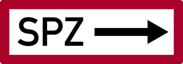 Feuerwehrschild, SPZ (Sprinklerzentrale) mit Pfeil nach rechts - DIN 4066