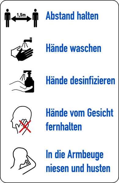 Hygieneschild, Verhaltensregeln gegen die Verbreitung von Viren