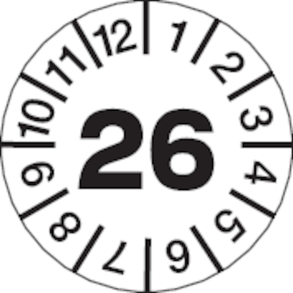 Jahresprüfplaketten, Jahresfarben, Folie, Ø 15 mm - Rolle à 1000 Stk.