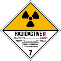Gefahrzettel, Gefahrgutklasse 7B - Radioaktive Stoffe, Kategorie II-GELB
