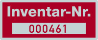 Inventaretiketten, fortlaufend nummeriert, silber/rot, Polyesterfolie, 25 x 60 mm  - Rolle = 100 Stk