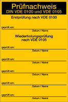 Prüfnachweis für Sicherungskästen, DIN VDE 0100 / DIN VDE 0105, Folie, 120 x 80 mm