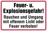 Hinweisschild, Feuer- u. Explosionsgefahr!, 200 x 300 mm, Aluminium geprägt