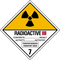 Gefahrzettel, Gefahrgutklasse 7C - Radioaktive Stoffe Kategorie III - GELB