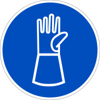 Gebotsschild, Handschuhe mit Pulsschutz benutzen - praxisbewährt