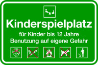 Hinweisschild, Spielplatzschild, Kinderspielplatz bis 12 Jahre, 400 x 600 mm, Aluverbund