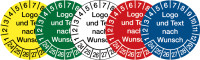 Prüfplaketten, Logo und Text nach Wunsch, Dokumentenfolie, Ø 20 - 40 mm - Bogen = 10 Stk.