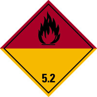 Gefahrzettel, Gefahrgutklasse 5.2 - Organische Peroxide (schwarz/rot/gelb)