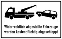 Parkverbotsschild, Widerrechtlich abgestellte Fahrzeuge, 250x400mm, Alu geprägt