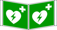 Rettungszeichen, Defibrillator E010 Winkel-/Nasenschild - ASR A1.3 (DIN EN ISO 7010)