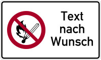 Kombi-Verbotsschild, Verbot offenes Licht (P003) + Wunschtext, 150 x 250 mm