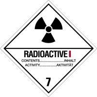 Gefahrzettel, Gefahrgutklasse 7A - Radioaktive Stoffe, Kategorie: I-WEISS