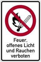 Verbotsschild, Kombischild, Feuer, offenes Licht und Rauchen verboten - ASR A1.3 (DIN EN ISO 7010)