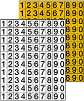 Klebezahlen, 0-9, schwarz/weiß oder schwarz/gelb - 1 Bund = 100 Ziffern