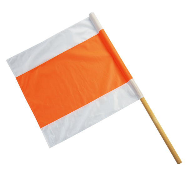 Warnflagge 500 x 500 mm weiß; orange, mit Holzstab 20 x 790 mm