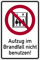 Verbotsschild, Kombischild, Aufzug im Brandfall nicht benutzen - praxisbewährt