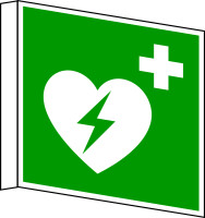 Rettungszeichen, Defibrillator E010 Fahnenschild - ASR A1.3 (DIN EN ISO 7010)