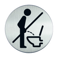 WC-Piktogramm, Bitte setzen, Edelstahl, Ø 83 mm