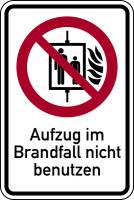 Verbotsschild, Kombischild, Aufzug im Brandfall nicht benutzen - ASR A1.3 (DIN EN ISO 7010)