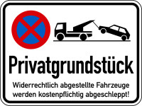 Parkverbotsschild, Privatgrundstück Widerrechtlich abgestellte Fahrzeuge, 400 x 300 mm, Aluverbund