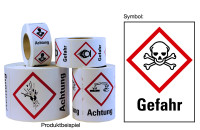Gefahrstoffetiketten - Totenkopf (GHS06) & Signalwort "Gefahr" - Rolle à 500 Stück