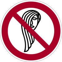 Verbotsschild, Bedienung mit langen Haaren verboten - praxisbewährt