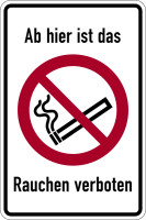 Verbotsschild, Kombischild, Ab hier ist das Rauchen verboten - ASR A1.3 (DIN EN ISO 7010)