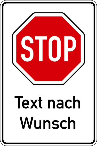 Stoppschild mit Wunschtext, 900x600mm, Alu