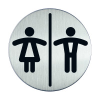 WC-Piktogramm, Damen / Herren, Edelstahl, Ø 83 mm