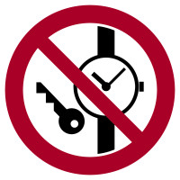 Verbotsschild, Mitführen von Metallteilen oder Uhren verboten P008 - ASR A1.3 (DIN EN ISO 7010)