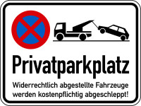 Parkverbotsschild, Privatparkplatz Widerrechtlich abgestellte Fahrzeuge..., 300 x 400 mm, Aluverbund