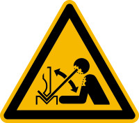 Warnschild, Warnung vor hochschnellendem Werkstück in einer Presse W032 - ASR A1.3 (DIN EN ISO 7010)