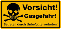 Hinweisschild, Vorsicht! Gasgefahr!, 170x350mm, Alu geprägt