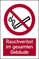 Verbotsschild, Kombischild, Rauchverbot im gesamten Gebäude - ASR A1.3 (DIN EN ISO 7010)