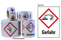 Gefahrstoffetiketten - Ätzwirkung (GHS05) & Signalwort "Gefahr" - Rolle à 500 Stück