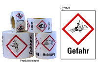 Gefahrstoffetiketten - Explodierende Bombe (GHS01) & Signalwort "Gefahr" - Rolle à 500 Stück