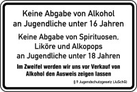 Aushang, Keine Abgabe von Alkohol an Jugendliche - JuSchG