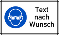 Kombi-Gebotsschild, Augenschutz benutzen (M004) + Wunschtext, 150 x 250 mm