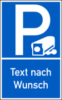 Parkplatzschild, Videoüberwachung mit Wunschtext, Aluminium geprägt, 400 x 250 mm